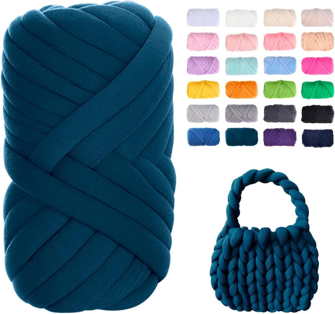 JeogYong Chunky Yarn for Hand Knitting, 0.55lb/10 Yards Arm Knitting Bulky Giant Tubular Yarn for Bags, Baskets, Pillows, Pet Nests, DIY Crafts (Denim Blue)