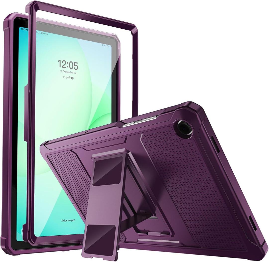MoKo Case Fit Galaxy Tab A11 Plus/ A9 Plus 11-Inch 2026/2024, Shockproof Full Body Rugged Stand Back Cover with Built-in Screen Protector for Galaxy Tab A11+/ A9+ Tablet, Dark Purple