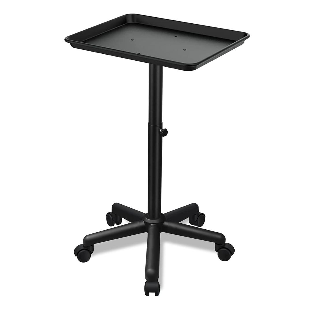 Salon Tray on Wheels, Adjustable Hairstylist Rolling Tray with Wheels,Premium Aluminum Tattoo Tray,Suitable for spa Hairstylist Salon Trolley cart with Wheels-(Black)