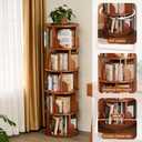 5-Tier Rotating Bookshelf,Rolling Bookcase with 360 Spin for Small Spaces, Corner Revolving Organizer for Home Office, Bedroom, Kids Room Walnut Finish