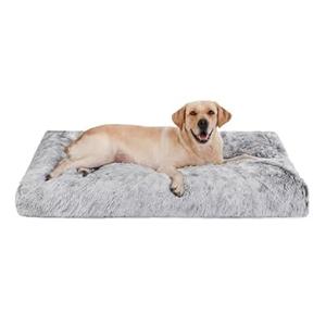 Bedfolks Waterproof Crate Bed, Plush Dog Kennel Pad with Removable Washable Cover, Faux Fur, Fluffy, 41"x27", Dark Grey