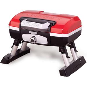 Cuisinart Petite Gourmet Portable Gas Grill, Compact Portable Grill Propane, 150 Sq. In. Cooking Surface, 5,500 BTU Burner Small Gas Grills for Camping, BBQ, Folding Legs and Carry Handles, Red