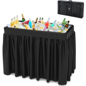 Party Outdoor Cooler Table, Black Skirt &Drain Hose Plastic Chill Table to Keep Drinks Cool, Portable Foldable Self-Serving Beverage Ice Cooler Bar for Wedding, Picnics, Barbecues, Fishing