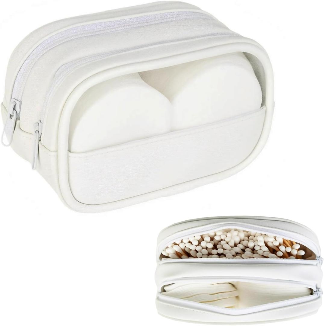 Portable Cotton Round Swab Organizer Case,2 in 1 Travel Cotton Pad Qtip Holder,Portable Storage Case for Floss Picks,Hair Tie Organizer,Bathroom Storage Organizer Qtip Dispenser Swabs Dispenser (White)