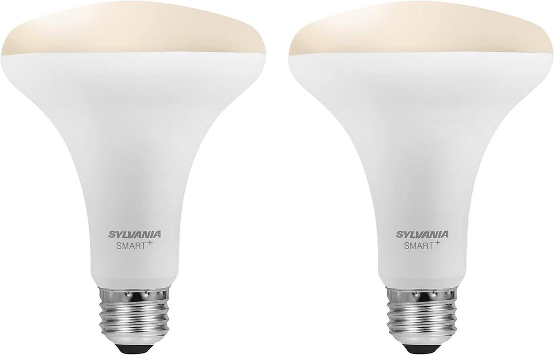 SYLVANIA SMART+ Bluetooth Mesh 60W Equivalent BR30 LED Light Bulb, Dimmable Soft White, Compatible with Alexa, 2 Pack