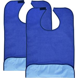 Celley 2 Pack Adult Bibs - Reusable and Washable Cotton Terry Cloth Aprons for Elderly, Seniors and Disabled