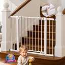 Babelio 29-43" Magnetic Baby Gate for Stairs,Doorways House,Kitchen,30" Tall Pet Door with Baffles,Pressure Mounted & Dual-Lock Design Safety for Kids Toddler,Auto-Close/Hold-Open,White