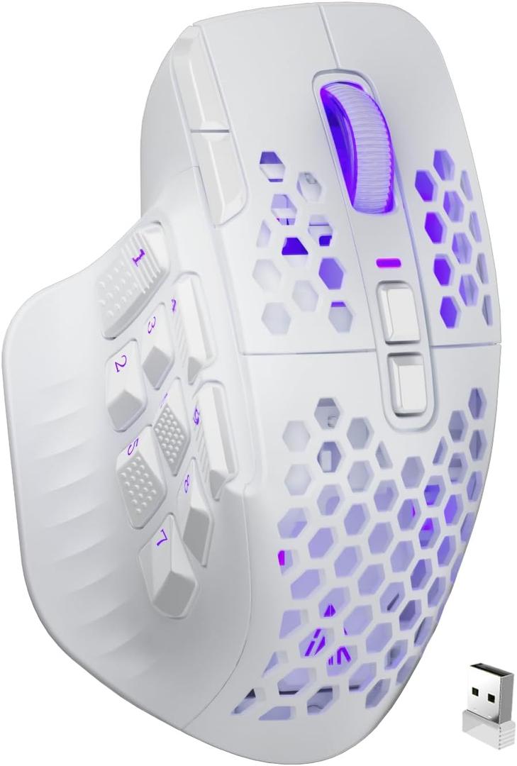 SOLAKAKA SM809 Pro Gaming Mouse with 9 Side Buttons,24000 DPI RGB Mouse for Gamer,16 Programmable Macros MMO Mouse,White