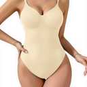 JEKAOYI Women's Shapewear Bodysuit, Mid Thigh Tummy Control Butt Lifter Shaper with Adjustable Straps, Khaki Thong, Small-Medium