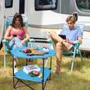 VILLEY Folding Camping Table, Lightweight Double-Layer Round Table with 4 Cup Holders and Carry Bag, Portable Beach Table for Camp, Travel, Fishing, Outdoor Activities, Blue, 28.35 inches diameter