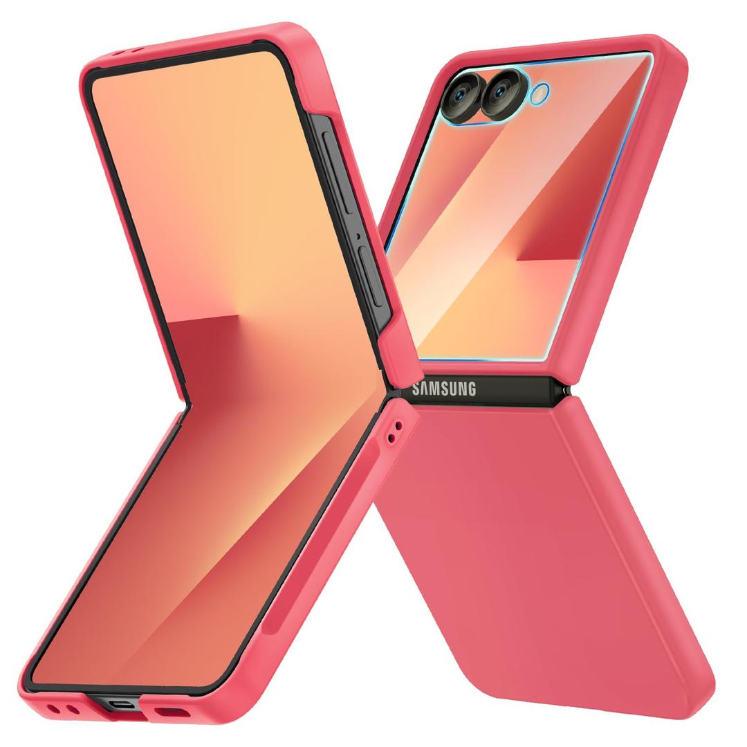 Ruky for Galaxy Z Flip 7 Case, Full Body Cover Anti-Scratches Shockproof Hard PC Ultra-Thin, Support Wireless Charging Protective Phone Cover for Samsung Galaxy Z Flip 7, Coral red