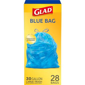 Glad 30 Gallon Recycling Bags, Large Drawstring Trash Bags, Blue, 28 Count (Pack of 1)