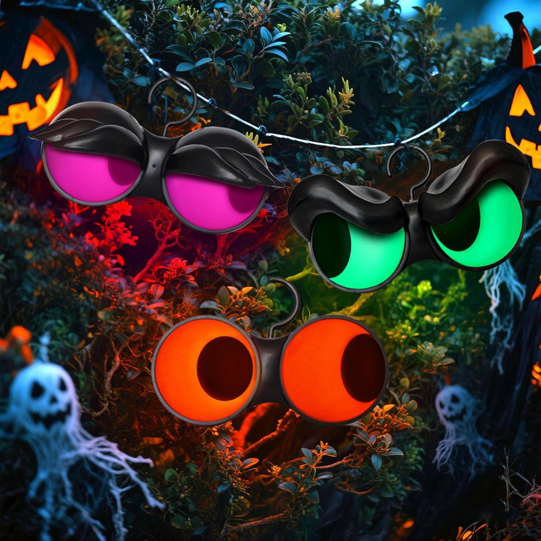 Joiedomi 3 Pack Halloween Decorations Indoor Flashing Peeping Eyes Lights with Timer, Halloween Glowing Decorations Outdoor Party Supplies, Spooky Animated Lights Eyes Decor for Yard Lawn Garden