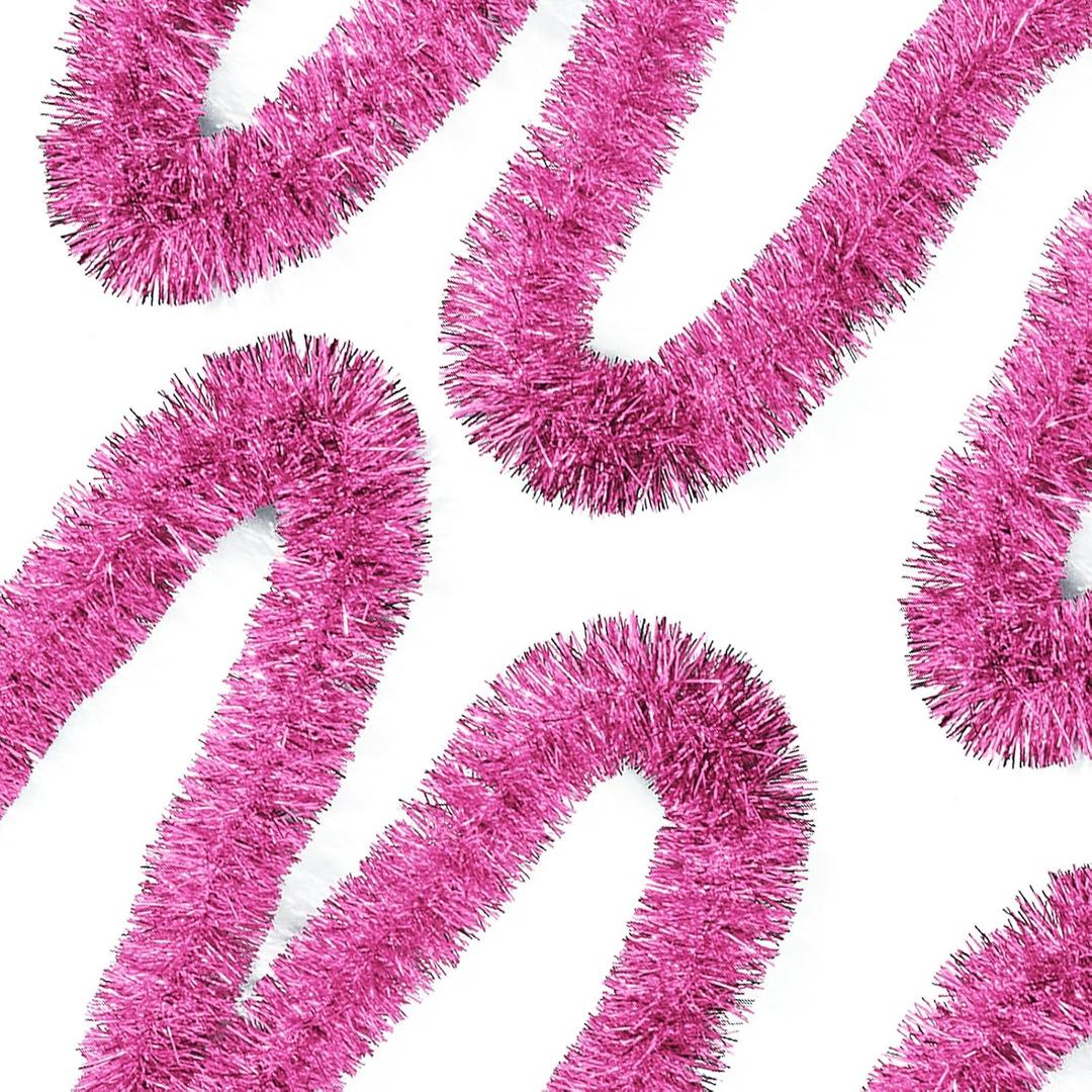 50 Feet Pink Tinsel Garland Christmas Foil Tinsel Garland Decoration Metallic Banner Wall Hanging Tinsel Streamers Garland for Christmas Tree Birthday Party Decorations (3.54" x 50', Pink)