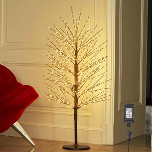 Hairui Lighted Brown Tree with 576L Warm White Fairy Lights 4FT, Twig Tree with Lights for Indoor Outdoor Home Christmas Winter Holidays Party Decoration
