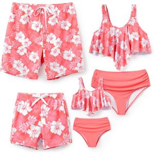 PATPAT Family Matching Swimsuits Two Piece Hawaiian Tropical Beach Bikini and Swim Trunks Set Mommy and Me Bathing Suits (XXL)