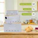 Kitchen Vegetable Storage Set of 3, Metal Onion Garlic Potato Storage Set, Kitchen Canisters Vegetable Keeper Containers with Aerating Holes and Wooden Lid (Grey)