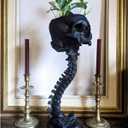 Skull Planter & Spine Stand, Resin Skeleton Flower Pot, Gothic Spooky Halloween Home Decor, Horror Skull Decor, Candy Bowl, Halloween Decorations for Home Office Indoor Outdoor Decor (Black)