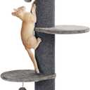 Cat Craft 43" Short Plush Cat Scratching Post with Perch & Bed, Dark Grey | Short Plush Fabric • Two Climbing Platforms • Stable Base • Space-Saving Design • Easy Assembly