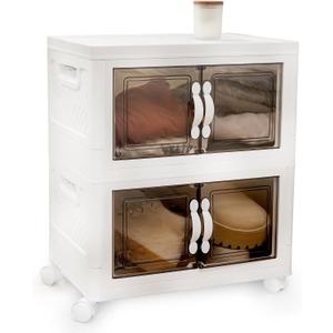DALMAN 26QT Stackable Storage Bins with Lids -2 Tier Wheeled Shelf Organizer Plastic Containers with Lids Multipurpose Storage and Organization Shelving Unit with Magnetic Closure