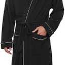 U2SKIIN Mens Bathrobes 100% Cotton Terry Cloth Robe, Soft Lightweight Long Spa Bathrobe for Men (Large-X-Large, Black)