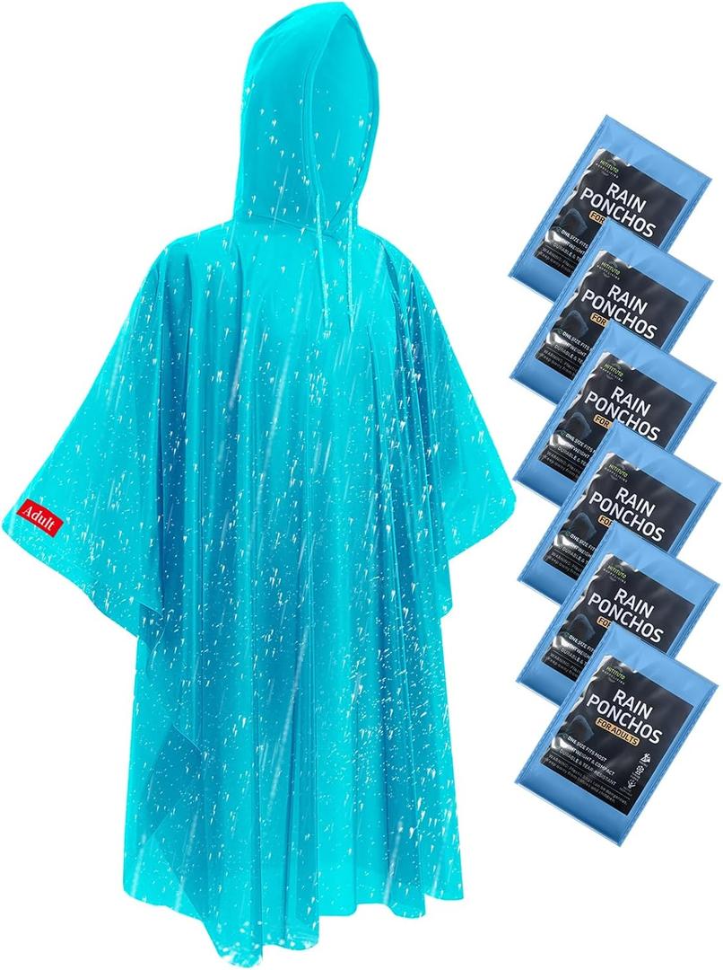 Hitituto Rain Ponchos for Adults - Extra Long Emergency Poncho with Hood, 6/12/24 Family Pack Raincoat, Home Survival Kits (Blue)