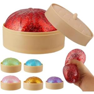 1pcs Glitter Red Glitter Dumpling, Glitter Dumpling Squishy Box, Dumplings Squishy, Anxiety Relief Soft Squeeze Dumplings Stress Balls Fidget Sensory Toy,Squeeze Dough Ball Stress Relief