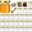 Encheng 1.5oz Mini Glass Jars Bulk Set of 70,Round Small 45ml Honey Jars with Golden Lids,Clear Mini Storage Canning Jar for Candle Making,Spice,Jelly,Jam,Wedding,Party Favor
