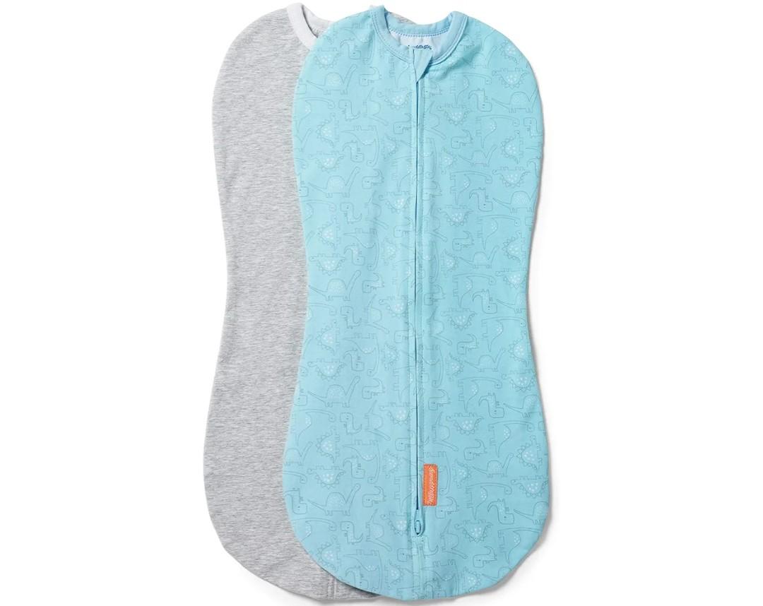 SwaddleMe by Ingenuity Compression Baby Swaddle Pod, Two-Way Zipper for Easy Diaper Changes, Improves Sleep & Calms Startle Reflex, 0-2 Months, 1.0 TOG, 2-Pack - Dino Jam