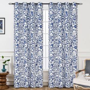 DriftAway Julia Watercolor Blackout Room Darkening Lined Thermal Insulated Energy Saving Window Curtains 2 Layers 2 Panels Each Size 52 Inch by 102 Inch Navy