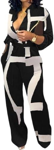 SeNight Women's Jumpsuits Elegant Business Casual Button Down V Neck Long Sleeve Strap Straight Long Pants With Pockets, Size L