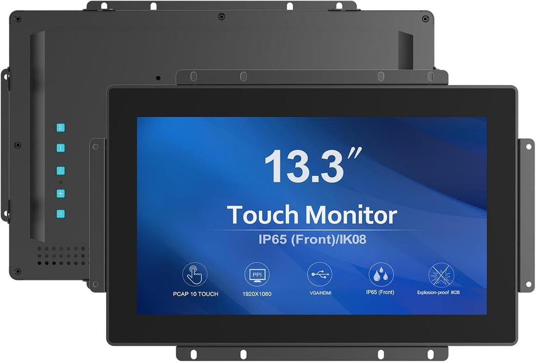 13.3 Inch 1000 Nits High Brightness 10 Points Open Frame Touch Display, Industrial PCAP Touchscreen Monitor, VGA+HDMI+DVI Port - 16:9-1920 x1080