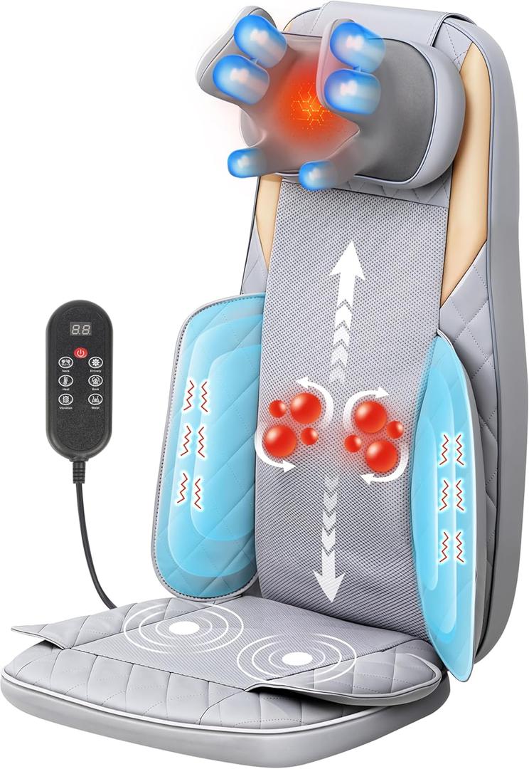 Shiatsu Neck and Back Massager with Heat,4D Kneading Back Massager for Pain Relief Deep Tissue, Back Massager for Chair, Massage Chair Pad for Full Back, Gifts for Women Men Parents
