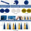 Blue and Gold Party Decorations - 50pcs Birthday Decor for Men Boy Kids with Happy Birthday Banner, Balloons, Hanging Swirls, Pom Poms, Lantern, Garland Party Supplies