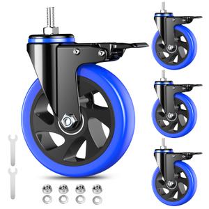5 Inch Caster Wheels Heavy Duty Stem Caster 2200Lbs, Threaded Stem Casters 1/2"-13 x 1(Stem Diameter 1/2", Stem Length 1"), Swviel Locking Caster Set of 4, Industrial Castor Wheels for Cart,Furniture