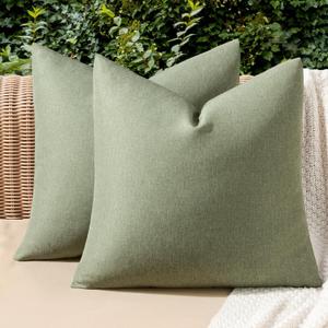 MIULEE Pack of 2 Decorative Outdoor Solid Waterproof Throw Pillow Covers Spring Faux Linen Garden Farmhouse Cushion Cases for Patio Tent Balcony Couch Sofa 20x20 Inch Gray Green
