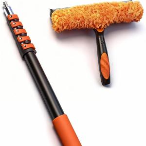 30FT High Window Cleaning Kit, 5-24 FT Telescoping Extension Pole with Dual Action Flip-Lock & Screw Fixing Design, 2-in-1 Window Squeegee, Professional Long Handle Washing Tool for High Windows