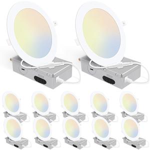 Energetic 12 Pack 6 Inch 5CCT Ultra-Thin LED Recessed Ceiling Light with Junction Box, 2700K/3000K/4000K/5000K/6500K Selectable, 12W 120W Eqv, 900LM, Dimmable Canless Wafer Downlight, IC Rated, ETL
