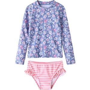 UMELOK Toddler and Little Girls Rash Guard Sets with Bikini Bottoms Swimwear 14Y