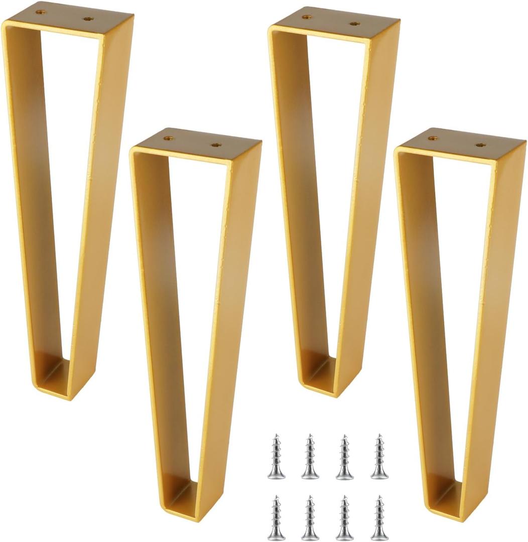 Osring 14 Inch Trapezoid Furniture Legs 4pcs, Solid Steel Furniture Hairpin Leg for Side Table, TV Stand and Cabinet, Gold