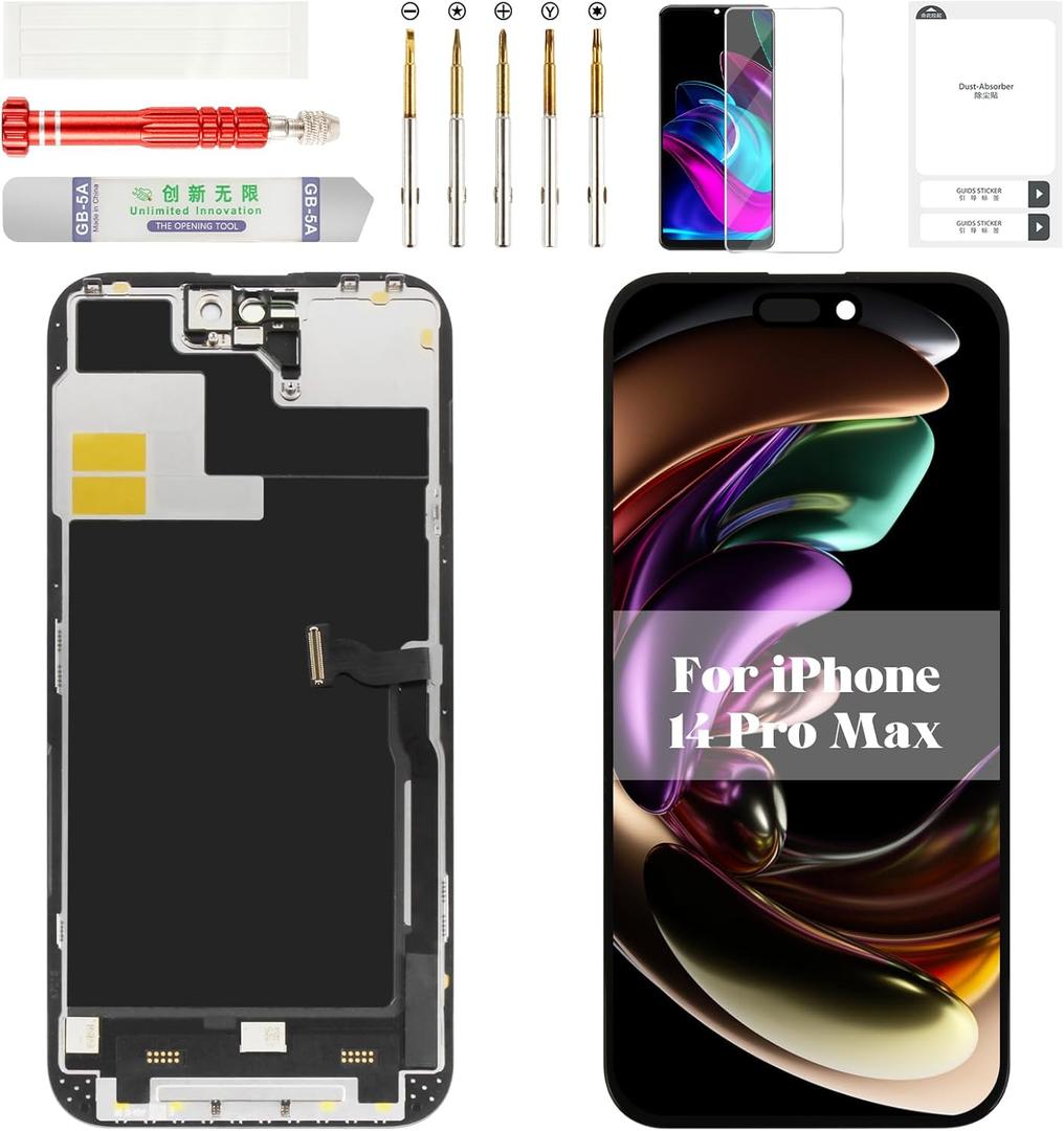 TFT for iPhone 14 Pro Max Screen for iPhone 14 Pro Max LCD Digitizer Screen Replacement Kit for iPhone 14 Pro Max Screen Replacement A2651 Touch Display Assembly A2894 A2893 A2895 Black