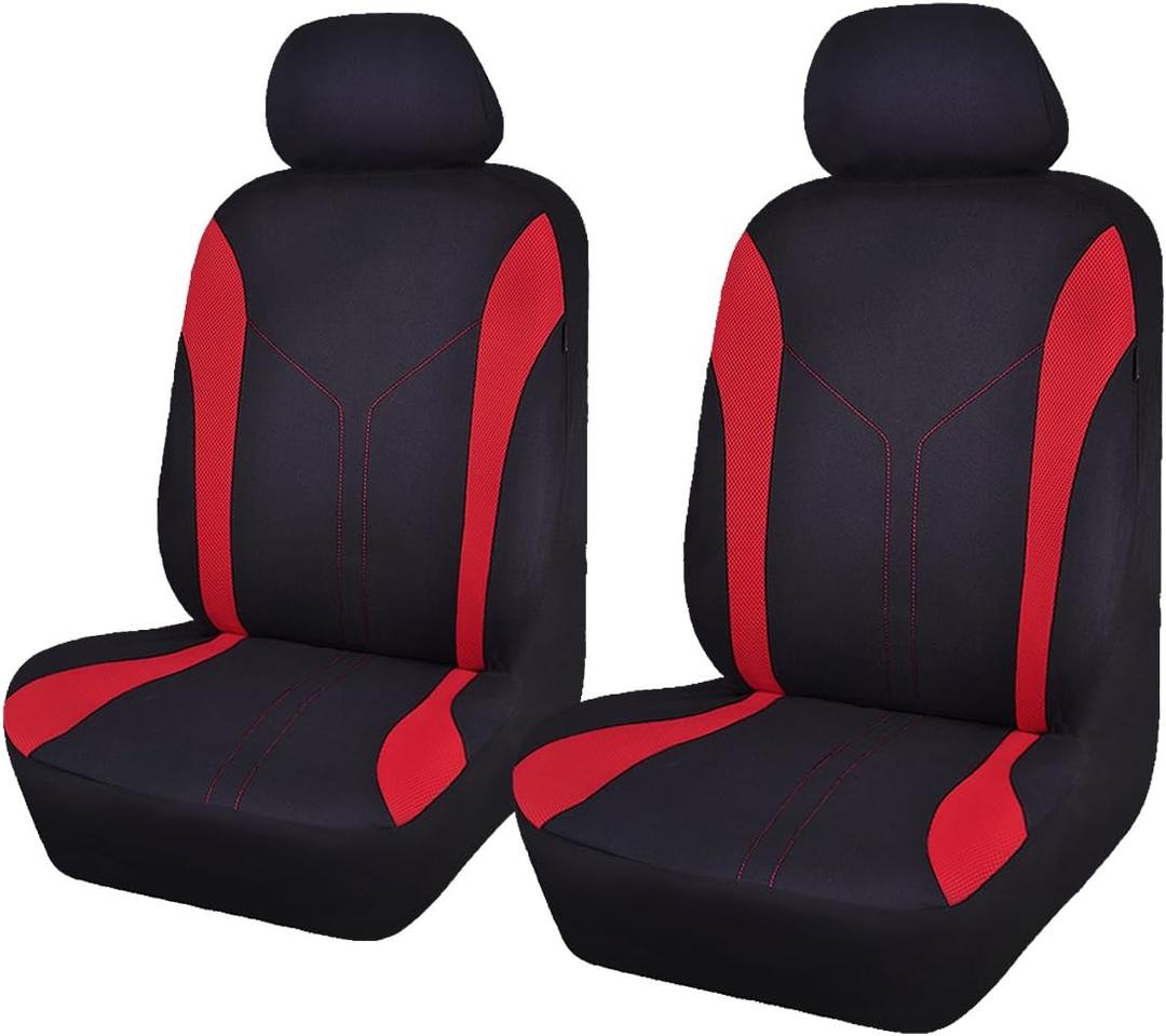 Flying Banner Car Seat Covers Front Set Breathable Mesh Seat Protector Fabric Polyester Cover Easy Installation SUV CAR Woman Lady Femal (Front Set, Black Red)
