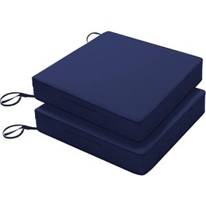 Favoyard Patio Chair Cushions 22 x 22 x 3 Inch Waterproof Outdoor Seat Cushions for Patio Furniture 3-Year Color Fastness Garden Sofa Couch Pads with Handle & Adjustable Straps Set of 2, Blue