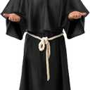 Spooktacular Creations Adult Medieval Hooded Monk Cloak Renaissance Priest Robe Halloween Costume (XX-Large, Black)