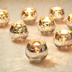 Homemory 12 Pcs Silver Votive Candle Holders, Round Mercury Glass Candle Holder, Tealight Candle Holders for Table Centerpieces, Baby Shower, Anniversary, Wedding, Home Decor, Halloween, Christmas