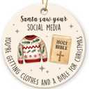 4 x Funny Christmas Ornament 2025 - Santa Saw Your Social Media Ceramic Ornaments, White Elephant Gift Exchange for Women, Friend, Coworker, Family, Gag Gifts for Adults