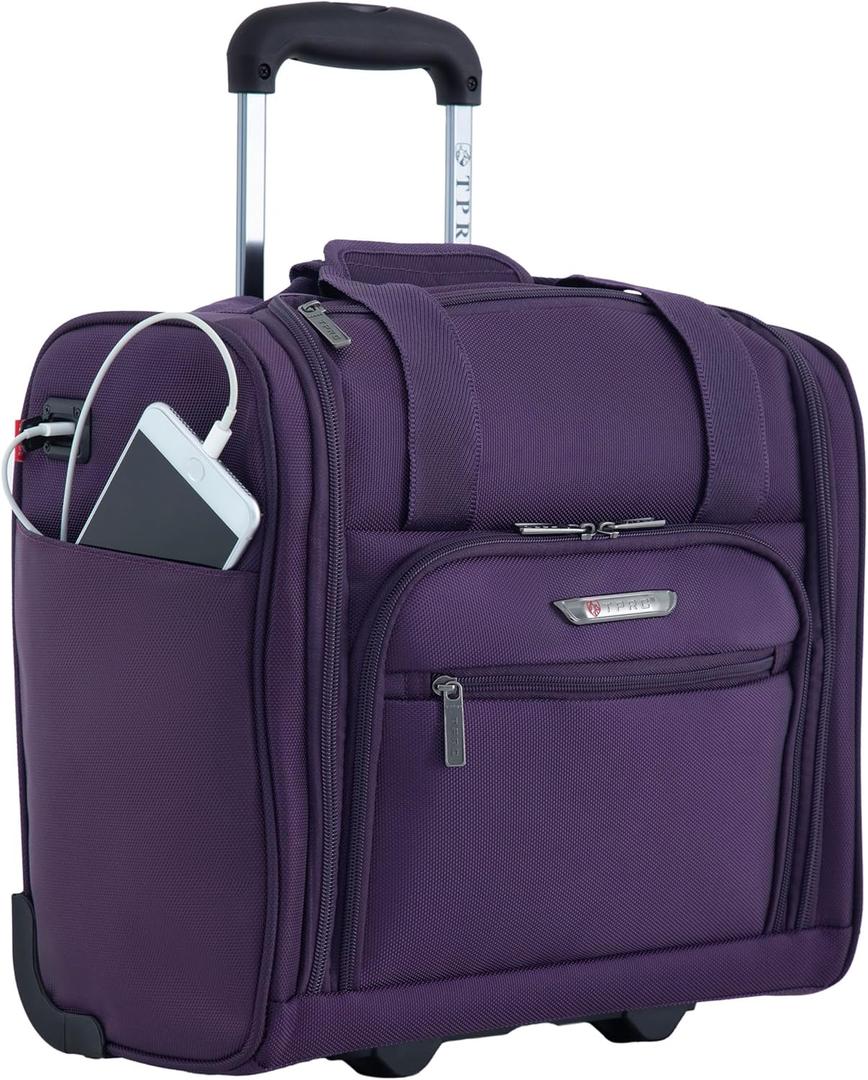 TPRC 15" Smart Under Seat Carry-On Luggage with USB Charging Port, Purple, One Size