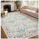 Joydeco Boho Floral Light Pink 5x7 Area Rugs for Bedroom Girls Playroom, Machine Washable Kids Room Nursery Rug Non Slip, Soft Indoor Floor Carpet for Living Room Dorm Classroom