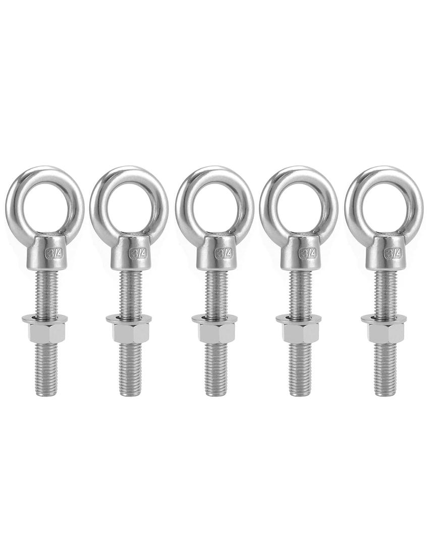 QWORK Stainless Steel Shoulder Eye Bolts 3/4"-10 x 4, 5 Pack  for Lifting, Rigging & Mounting Applications