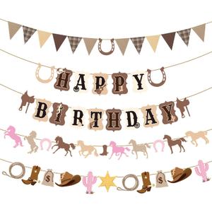 Cowgirl Birthday Party Decorations, 5 Pcs Pre-strung Horse Birthday Banners for Girls, Western Birthday Decorations for Girl and Women